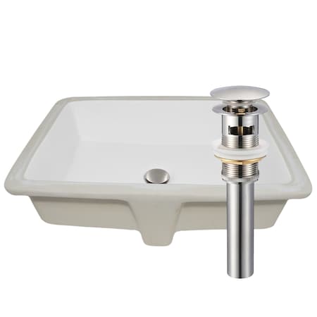 Novatto Shallow Rectangular Undermount White Porcelain Sink with Brushed Nickel Drain NP-U193911BN
